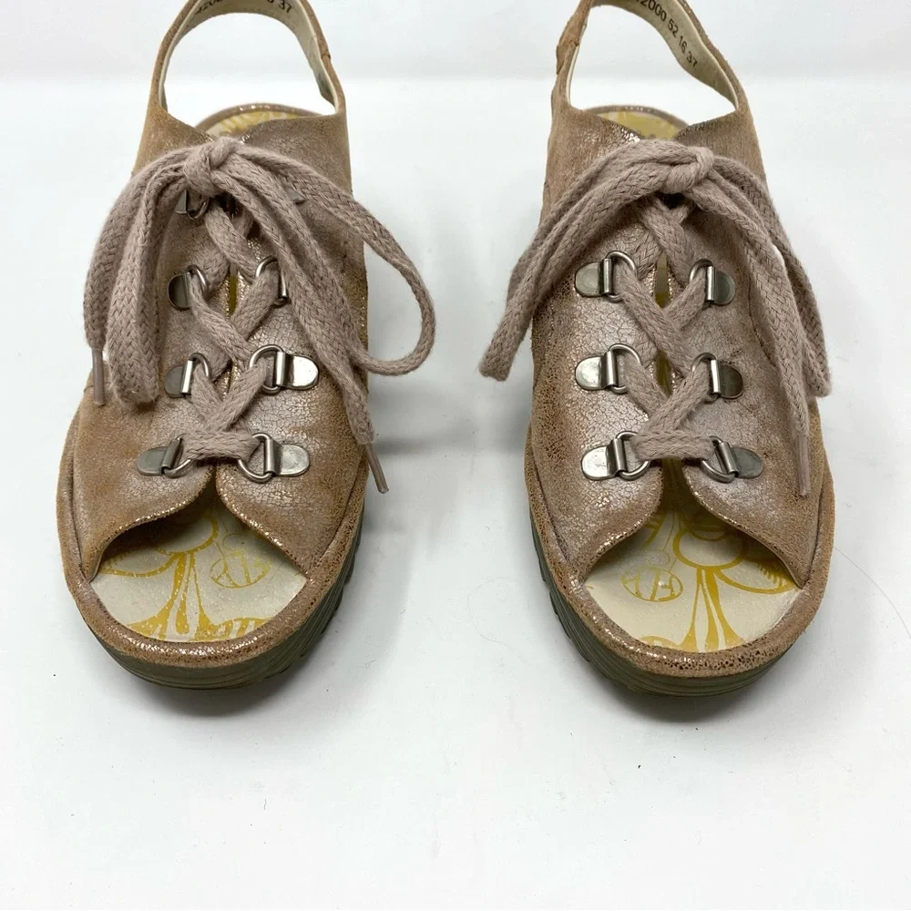 Fly London Ylfa Lace-Up Leather Platform Wedge Sandal - Picture 5 of 14